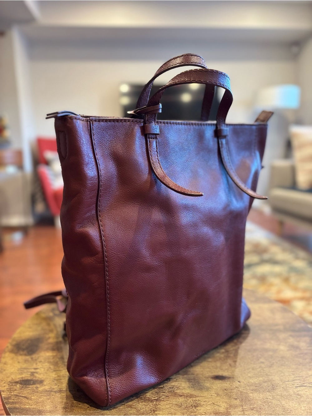 Fossil Camellia Women’s Leather Tote Bag in Deep chestnut brown